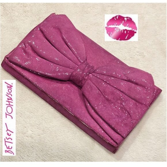 BETSEY JOHNSON - Vintage pink/purple front bow clutch bag with sparkle detail - Picture 1 of 8